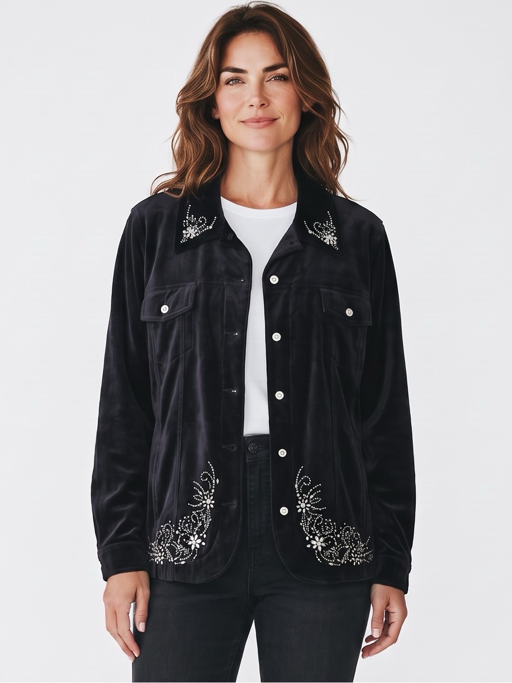 Vintage New Women’s XL Quacker Factory Embellished Black Velvety Blazer Jacket